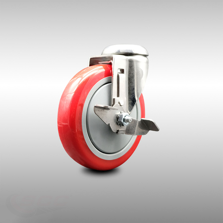 SERVICE CASTER 5 Inch 316SS Red Polyurethane Wheel Swivel Bolt Hole Caster with Brake SCC SCC-SS316BH20S514-PPUB-RED-TLB